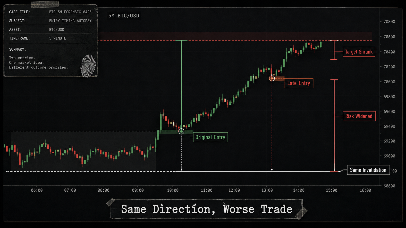Crypto scalping pre-trade decision filter showing Enter, Wait and Skip outcomes across seven inspection gates