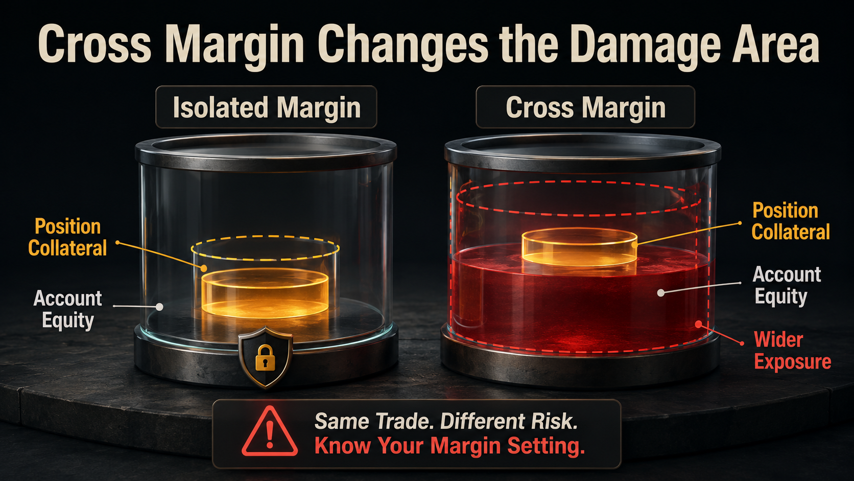 Cross Margin Changes the Damage Area cross margin vs isolated margin image showing how crypto leverage losses can affect either one position or wider account equity.