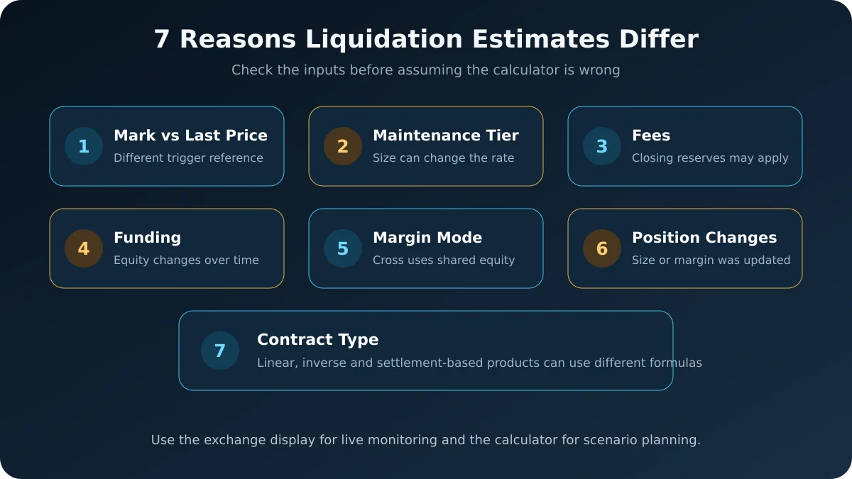Seven common reasons a liquidation calculator differs from an exchange