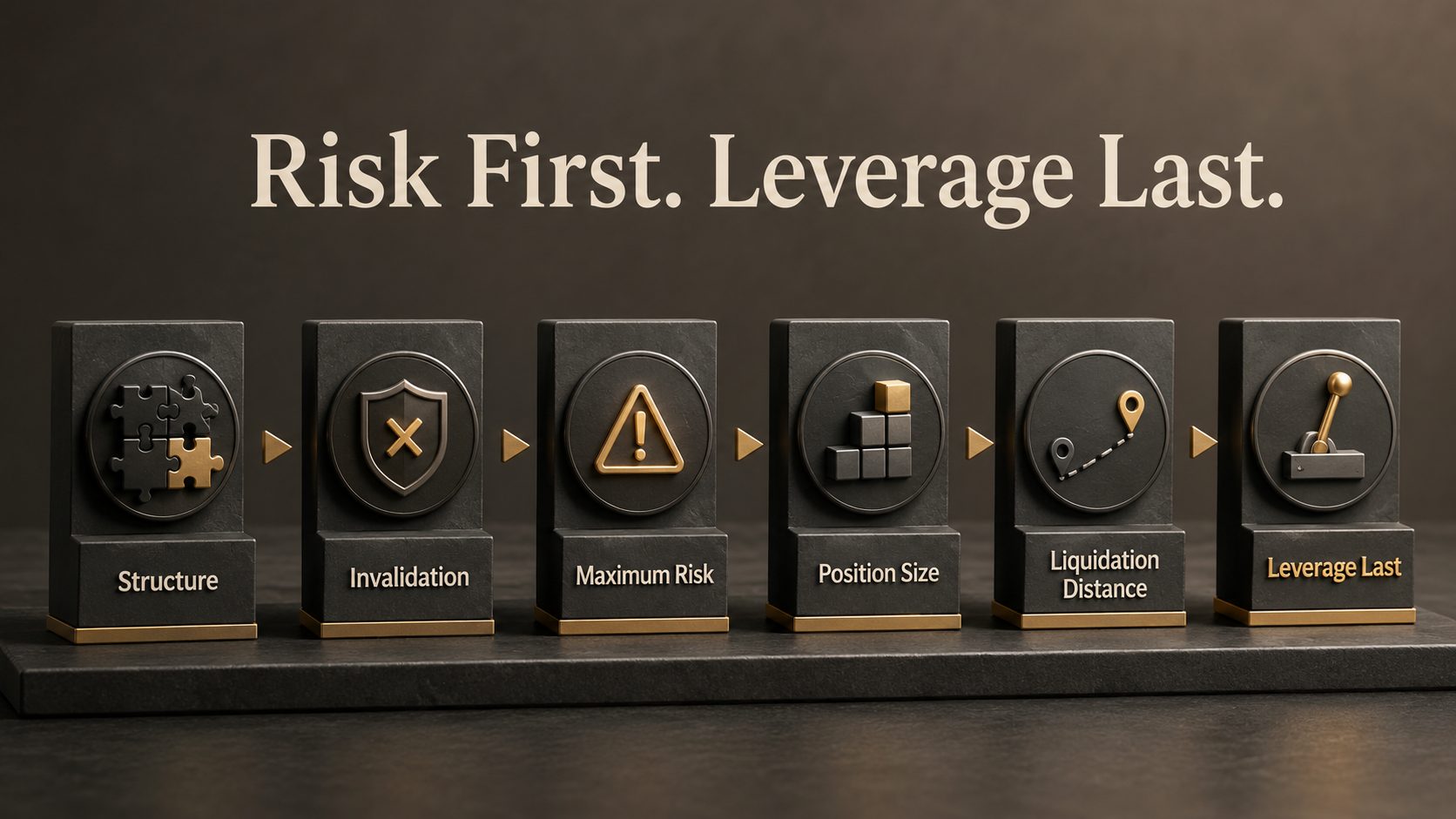 Crypto leverage trading image showing structure, invalidation, maximum risk, position size, liquidation distance, and leverage last.