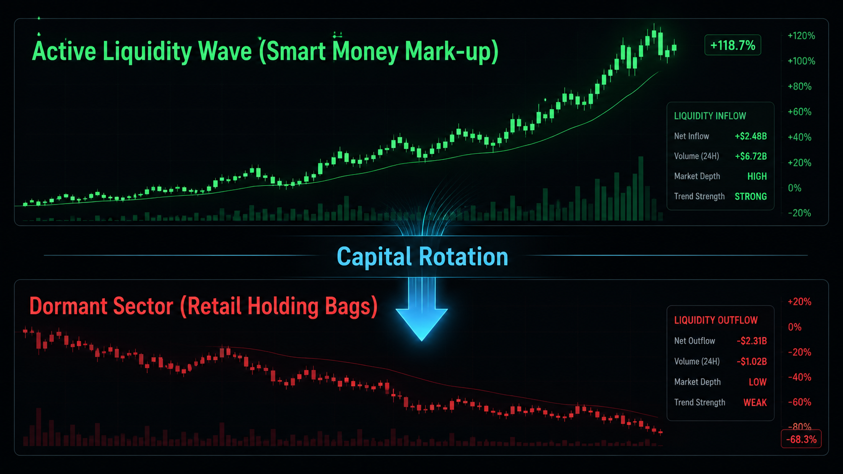 Crypto bull market image showing sector rotation and the myth that every asset pumps together during a rising market.